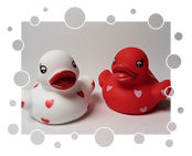 Badeenten-Pärchen mit Herzen